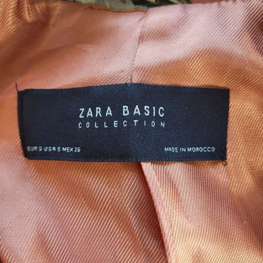 Zara Basic Floral Blazer Salmon Pink Split Bell Sleeve Open Front Jacket Small